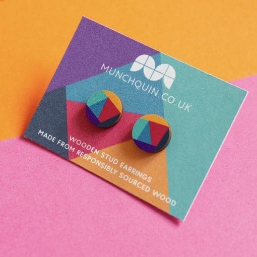 Colourful abstract - eco friendly wooden stud earrings