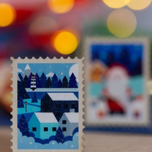 Winter Scandi village scene - festive wooden pin