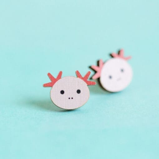Cute Axolotl - Eco friendly wooden stud earrings