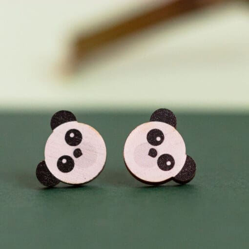 Cute Pandas - Eco friendly wooden stud earrings