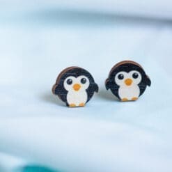 Cute penguins - Eco friendly wooden stud earrings