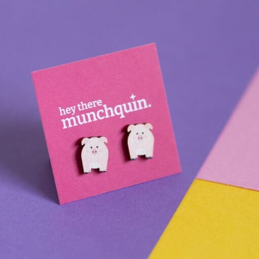 Little pink pigs - Eco friendly wooden stud earrings