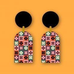 Eco friendly wooden ‘Patchwork Flowers’ statement earrings
