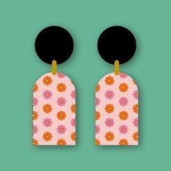 Eco friendly wooden ‘Pink and Orange Flowers’ statement earrings