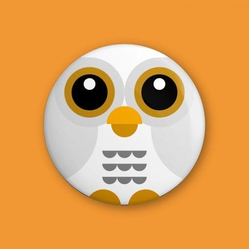 38mm Snowy Owl button badge - Little Round Birds