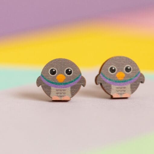 Pigeon - Little Round Birds - Eco friendly wooden stud earrings