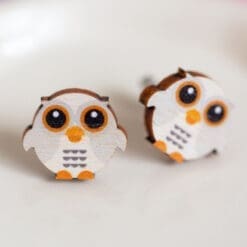 Barn Owl - Little Round Birds - Eco friendly wooden stud earrings