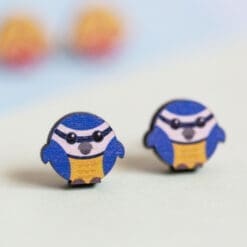 Blue Tits - Little Round Birds - Eco friendly wooden stud earrings
