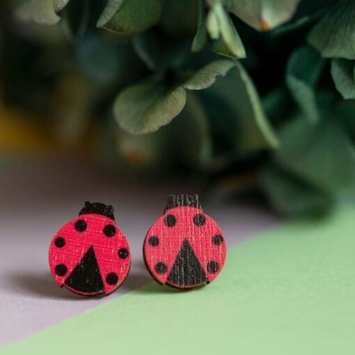Ladybird - Eco friendly wooden stud earrings