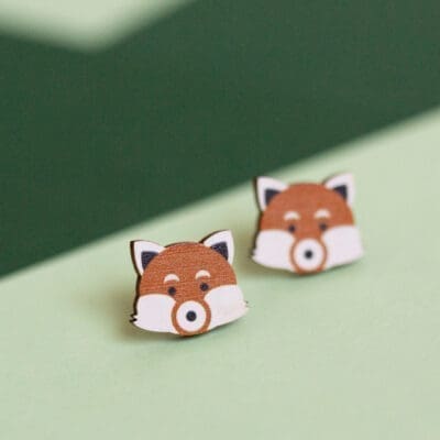 Red Panda - Eco friendly wooden stud earrings