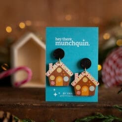 Wooden ‘Gingerbread House’ Christmas statement earrings