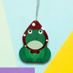 Grumpy frog acrylic and wood necklace