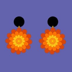 Bold orange and yellow retro flower lightweight laser cut statement earrings