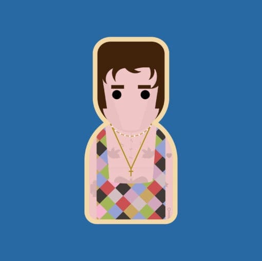 This 38mm wooden pin is inspired by Harry Styles and is taken from my popular series of ‘Little Icon’ illustrations. He’s perfect for any fan and would make a great, affordable gift.