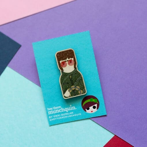 Eco-friendly wooden pin inspired by Liam Gallagher