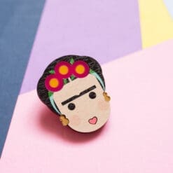 Acrylic and wood statement brooch inspired by Frida Kahlo