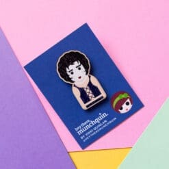 Eco-friendly wooden pin badge inspired by Rocky Horror