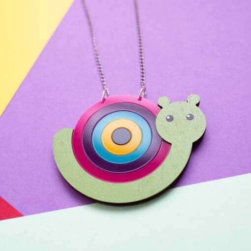 Rainbow Snail acrylic and wood statement necklace