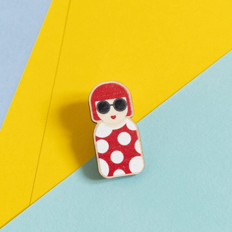 Yayoi Kusama eco friendly wooden pin badge