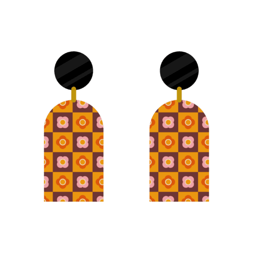 Wooden ‘Orange & Pink Flowers’ statement earrings