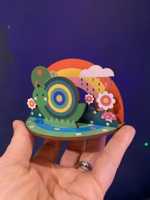 Rainbow Snail - colourful wooden desk accessory - Image 2